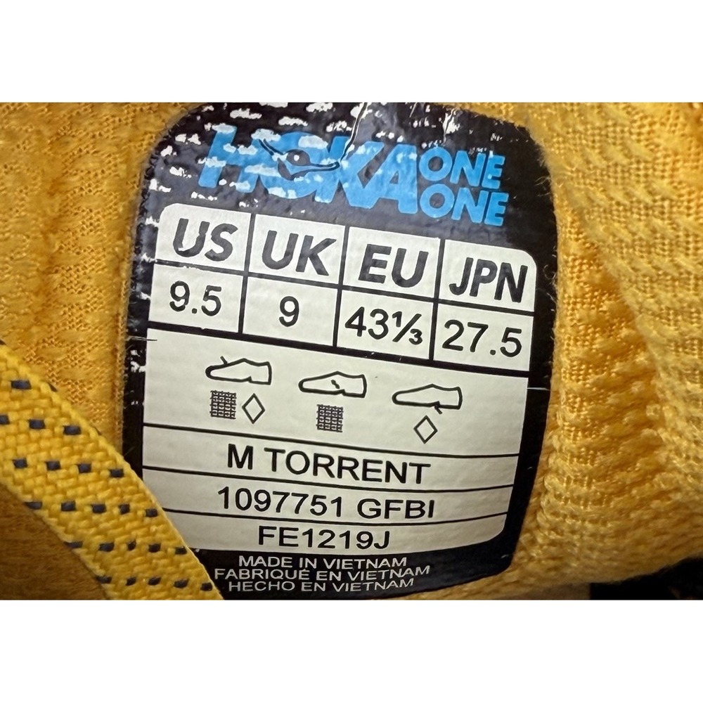 Hoka One One Torrent Shoes 9.5 Mens Gold Fusion Lace Up Trail Hiking Running - Picture 9 of 11